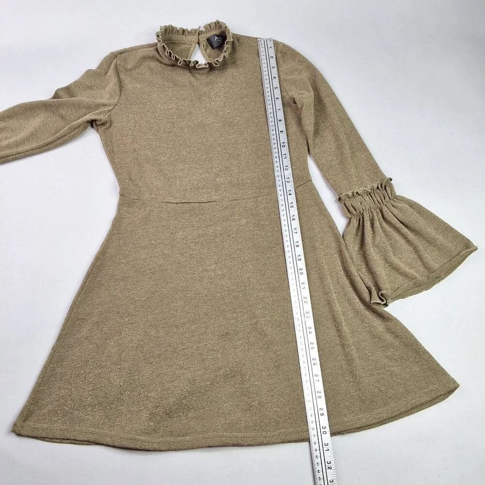 AX Paris Long-Sleeve Dress High Ruffled Collar & Bell Sleeves Size 10 Acadamia - Picture 6 of 10